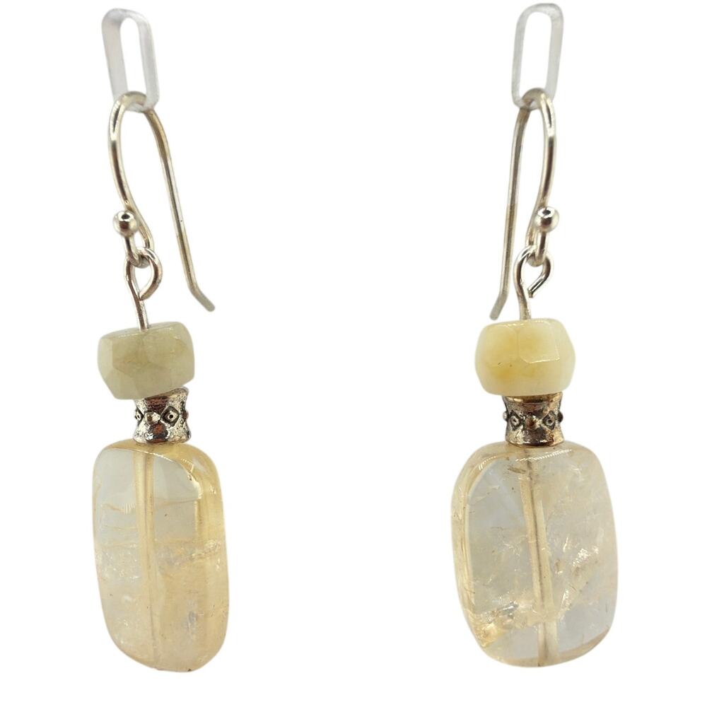 Artisan Handcrafted Citrine Bead Silver Ear Wire Dangly Earrings